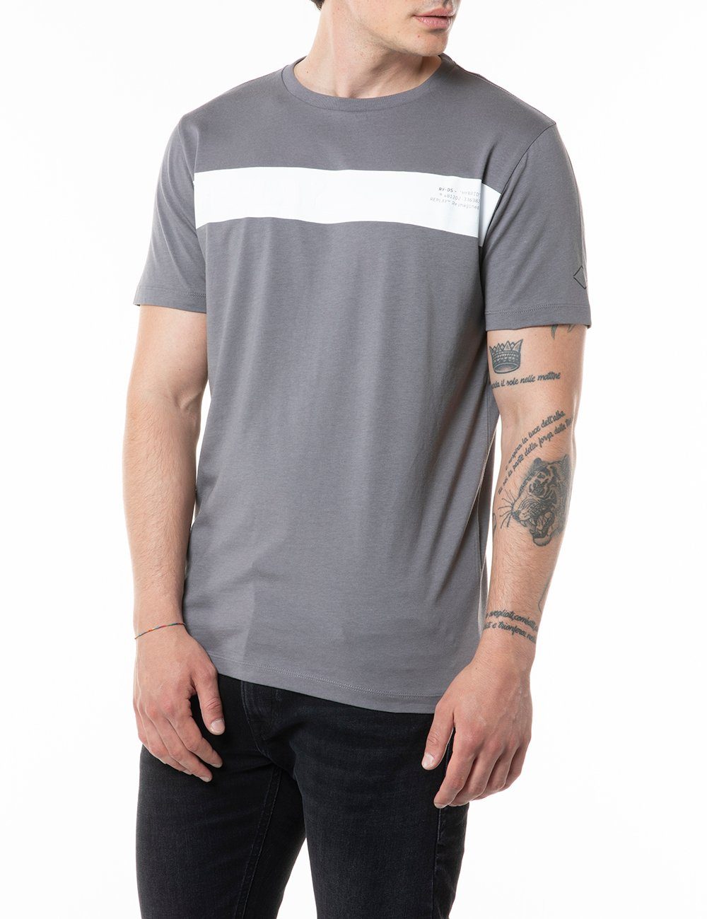 Replay T-Shirt BASIC JERSEY 30/1 (1-tlg) aus 100% Baumwolle Concrete Grey (496)