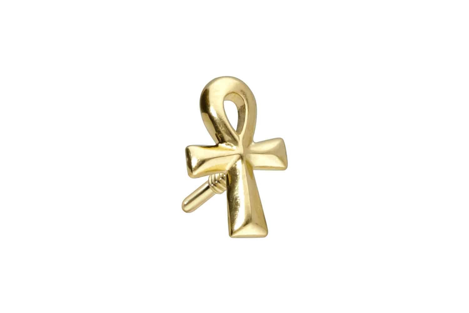 Piercing-Set 14 Karat Gold Schraubaufsatz mit Außengewinde ÄGYPTISCHES KREUZ
