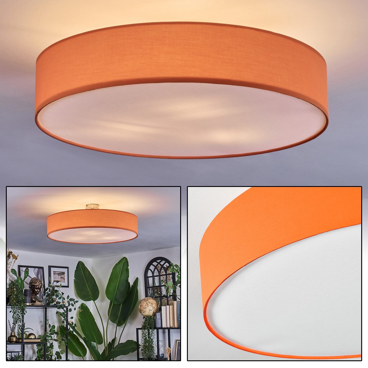 hofstein Deckenleuchte Deckenlampe aus Metall/Stoff/Kunststoff in Nickel-matt/Orange/Weiß, ohne Leuchtmittel, runde Leuchte im modernen Design (60 cm), E27, Esszimmer, Wohnzimmer