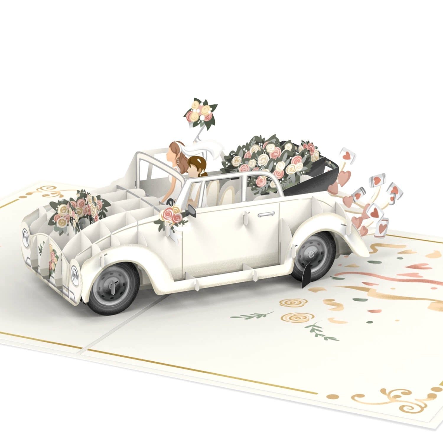 papercrush Hochzeitskarte Hochzeitsauto mit lesbischem Brautpaar Pop-Up Karte, Handgemacht