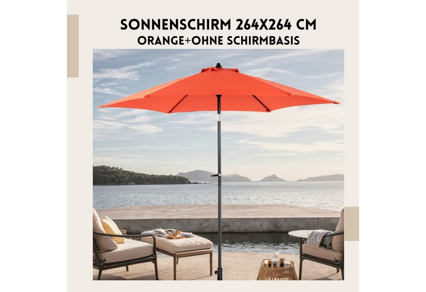 Thumbnail - SeedWave Sonnenschirm mit wasserdichtem Polyester, 360°Drehung, einfache Kurbel, 264x264 cm, stabiler 12-Rippenrahmen, f...