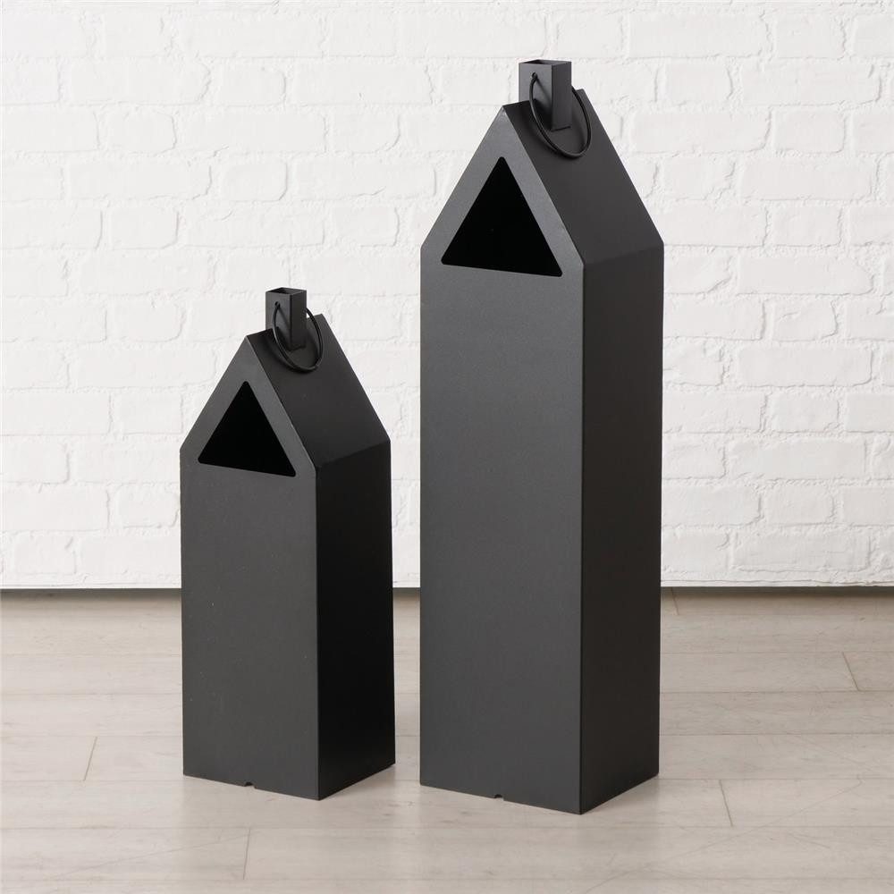 BOLTZE Kerzenlaterne Laterne Alba 2er Set Metall schwarz Haus, Haus-Design, großformatig, pulverbeschichtet, Bodendeko – Bild 4 von 5