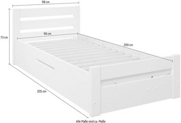 Lüttenhütt Einzelbett "GODJE ", TOPSELLER, zertifiziertes Massivholz (Kiefer), seitlich aufklappbarer Bettkasten mit viel Stauraum, skandinavisch