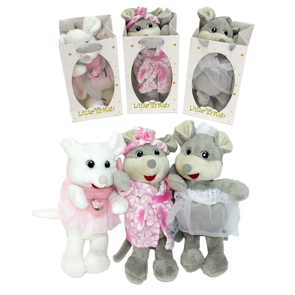 BEMIRO Plüschfigur Ratten Kuscheltier Maus "verkleidet" in Geschenktasche - 20 cm