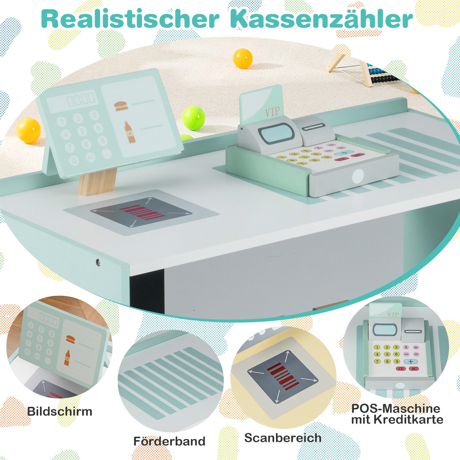 COSTWAY Kaufladen Holzspielzeug, Verkaufsstand mit Kreidetafel