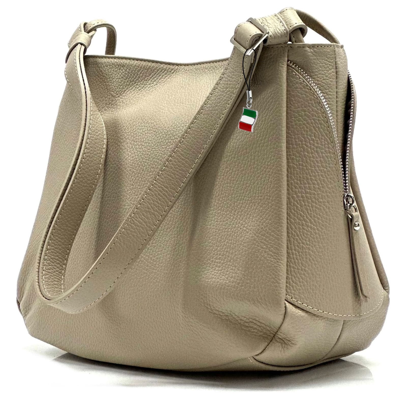 FLORENCE Umhängetasche Florence Damen Umhängetasche Leder Tasche (Umhängetasche), Damen Umhängetasche Leder, helltaupe, beige ca. 35cm x ca. 28cm hoch