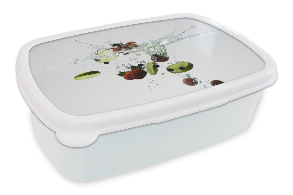 MuchoWow Lunchbox Obst - Wasser - Limette, Kunststoff, (2-tlg), Brotbox für Kinder und Erwachsene, Brotdose, für Jungs und Mädchen weiß