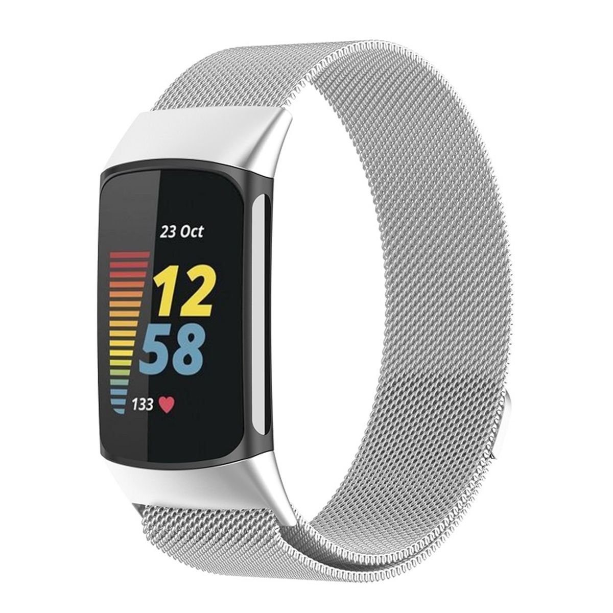 Wigento Smartwatch-Armband Für Fitbit Charge 6 / 5 Metall Stahl Mesh Armband mit Magnetverschluss