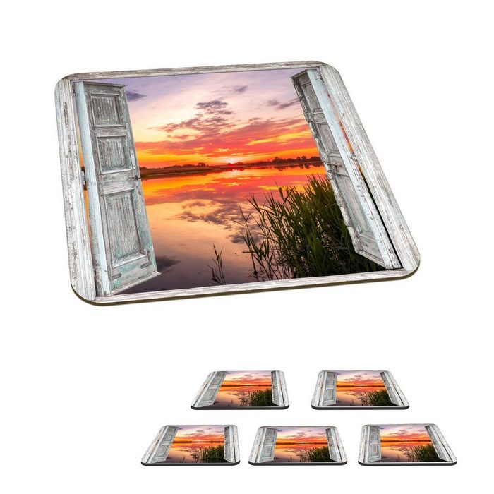 MuchoWow Glasuntersetzer Landschaft - Sonnenuntergang - Wasser - Aussicht Zubehör für Gläser 6-tlg. Glasuntersetzer Tischuntersetzer Korkuntersetzer Untersetzer Tasse