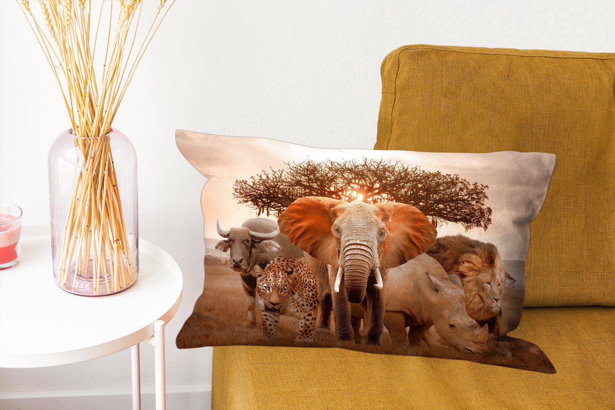 MuchoWow - Schlafzimmer Tiere mit Dekokissen Elefant Dekoration, Dekokissen Zierkissen, Füllung, - Wohzimmer Löwe,