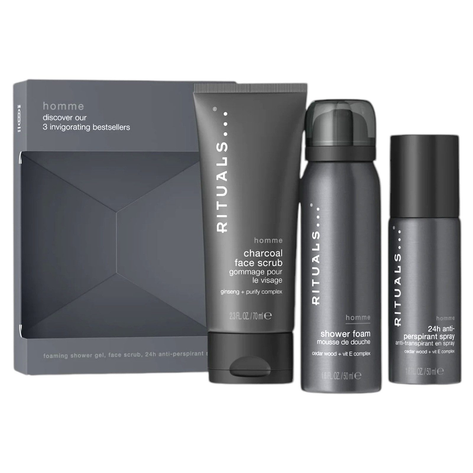 Rituals Pflege-Geschenkset The Ritual of Homme 3-teiliges Geschenkset für den Mann, Maskuliner, holziger Duft von Zedernholz und nährendem Vitamin E