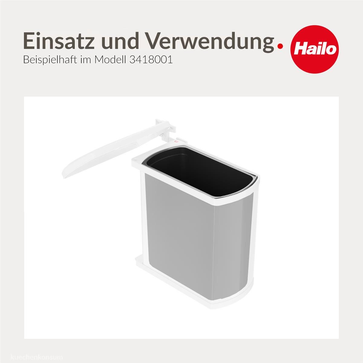 Hailo Einbaumülleimer Hailo Inneneimer 1226239 schwarz 18 L 343 x 185 x 365 mm mit Henkel – Bild 4 von 4