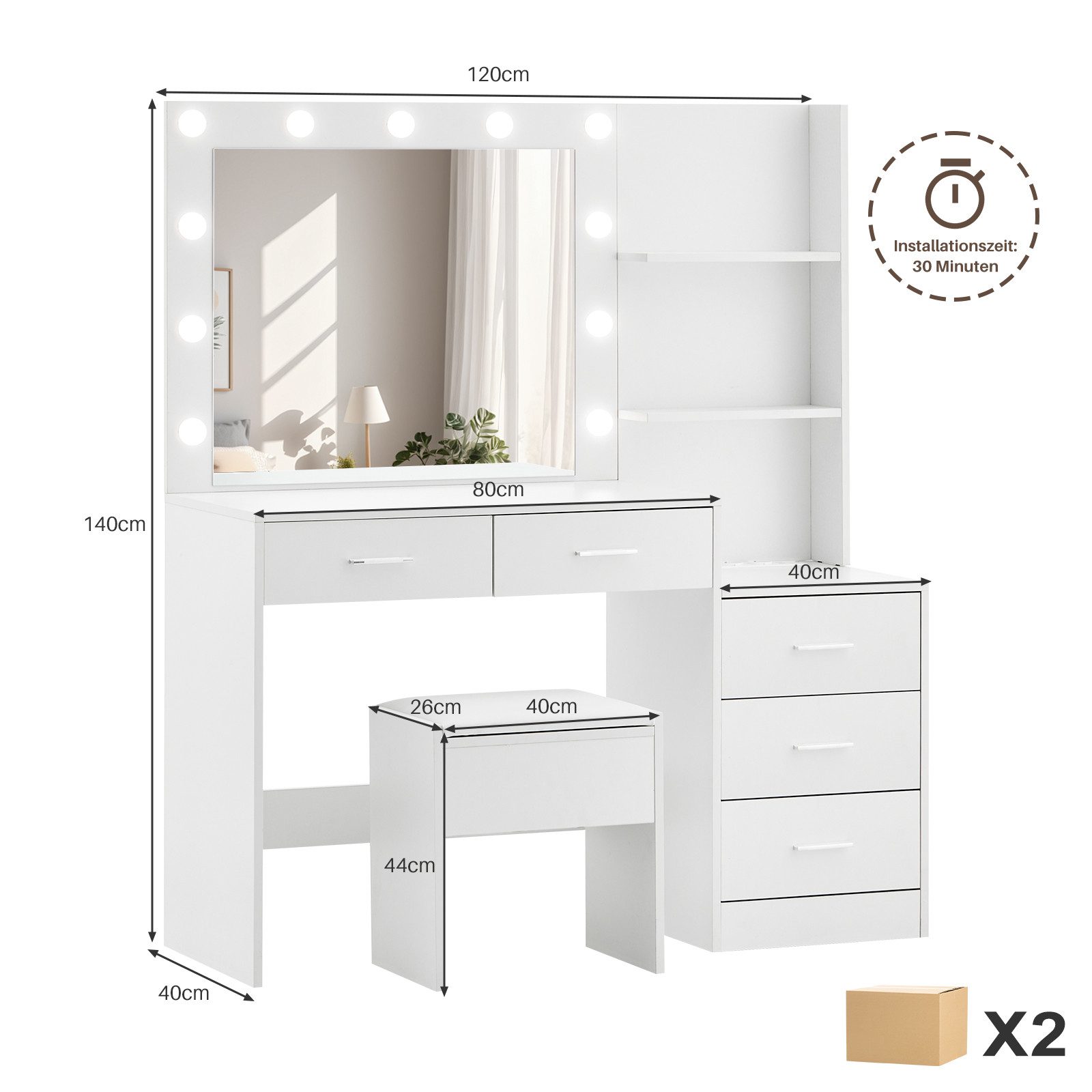 Ofcasa Schminktisch 120x40x140cm Großer Schminktisch, 5 günstig online kaufen