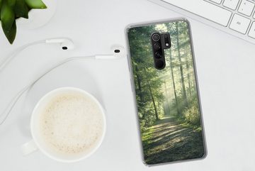 MuchoWow Handyhülle Wald - Weg - Sonne - Bäume - Grün - Natur, Phone Case, Handyhülle Xiaomi Redmi 9, Silikon, Schutzhülle