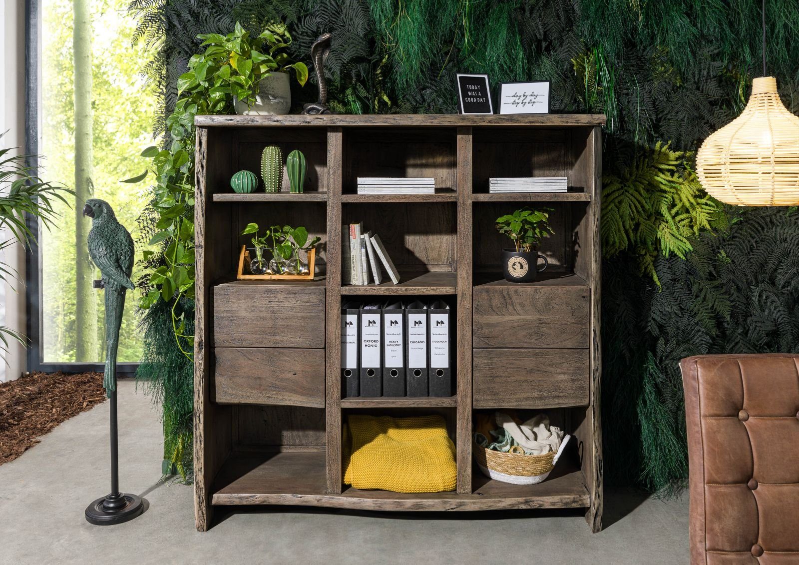 Massivmoebel24 Bücherregal PURE ACACIA, 1-tlg., Bücherregal Akazie grau lackiert PURE ACACIA #410