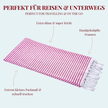Carenesse Hamamtuch Streifen pink 90 x 180 cm leichtes Handtuch Pestemal Fouta Strandtuch, Baumwolle (1-St), sehr leichtes Hamam Handtuch extrem kleines Packmaß für Backpacker