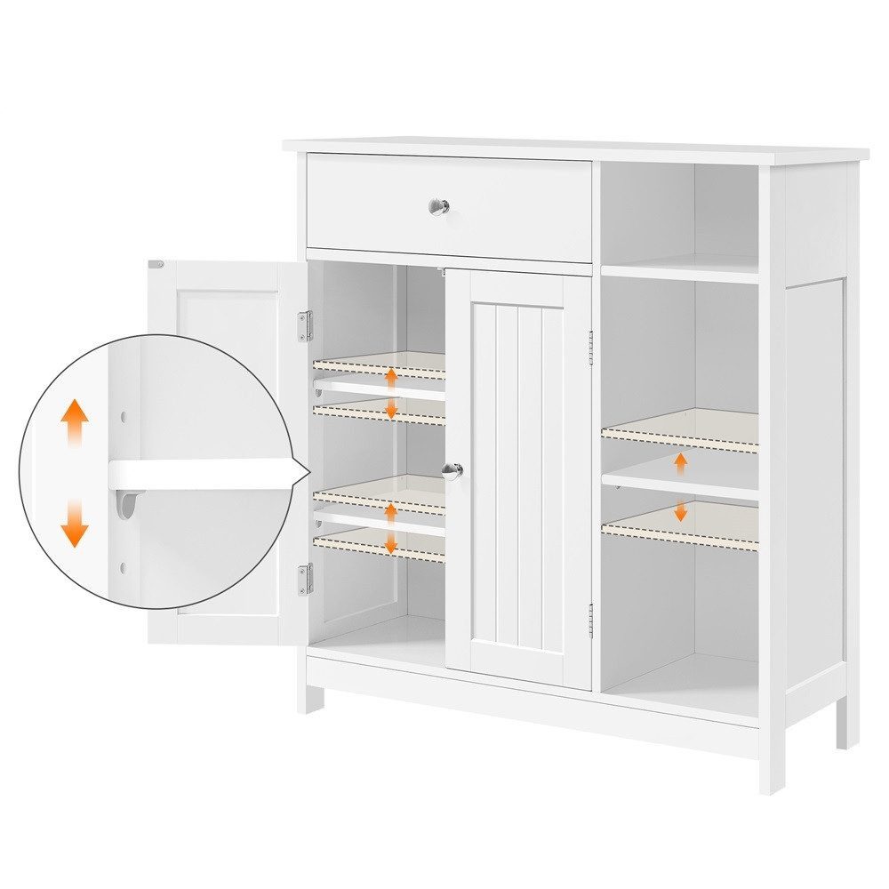 Yaheetech Badkommode Badezimmerschrank 75 x 30 x 80 cm, mit 1 Schublade & 6 Fächern mit verstellbaren Einlegeböden – Bild 5 von 5
