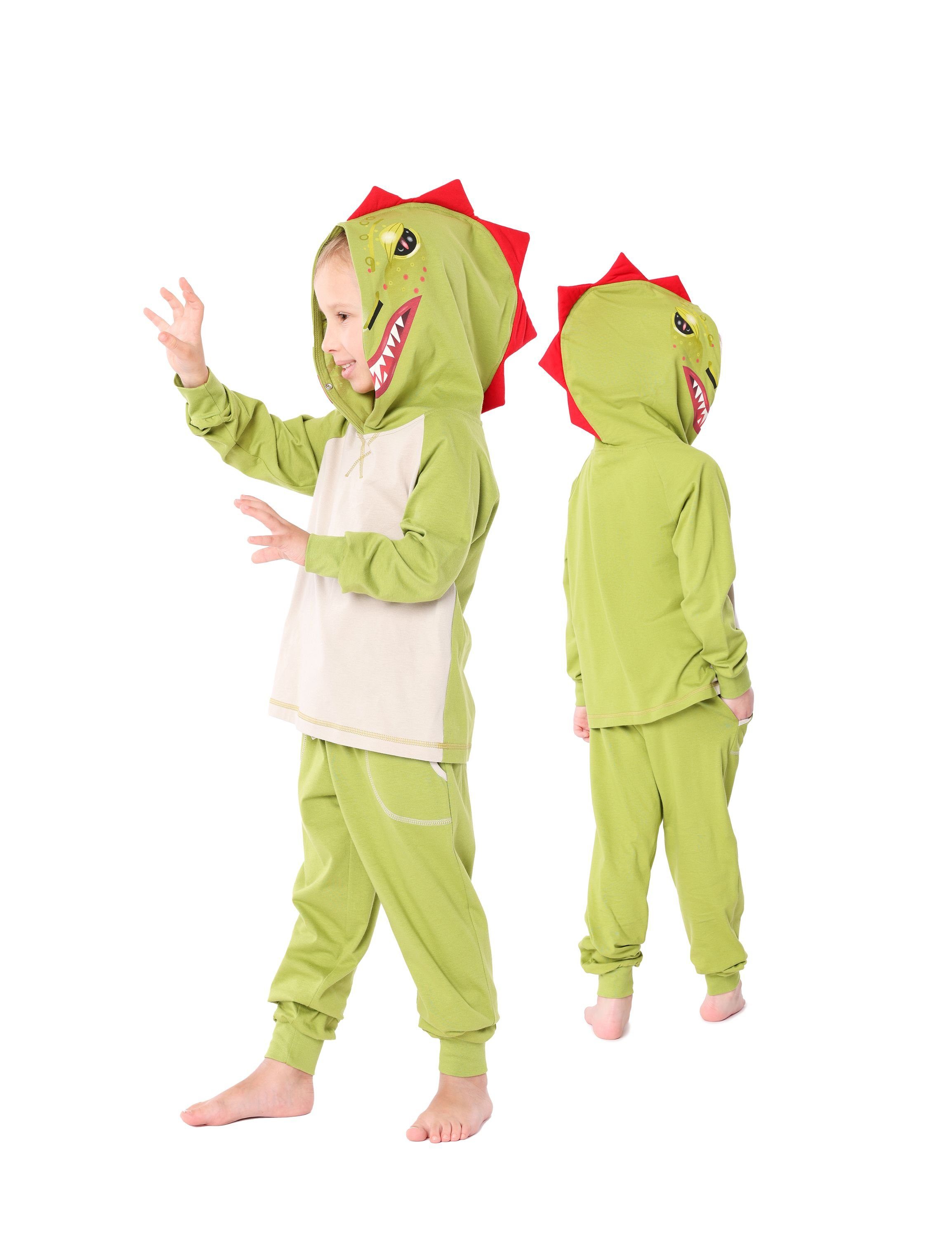 ohne mit Schlafanzug Verkleidung Baumwolle Kapuze Grün Kinder LA40-236 aus Ladeheid Dino Schlafanzug