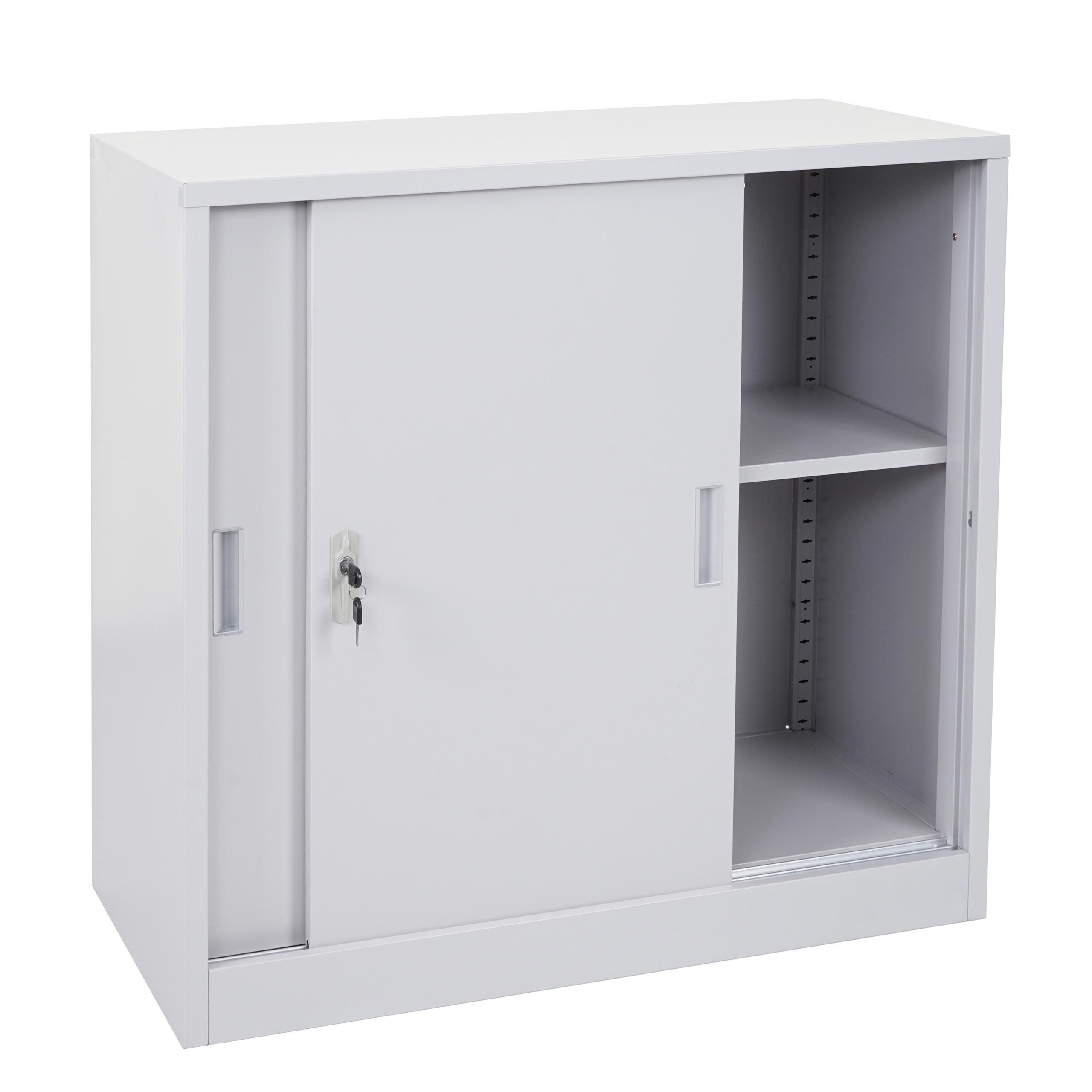 PROREGAL® Aktenschrank Aktenschrank HxBxT 90x90x45cm mit abschließbaren Schiebetüren Grau