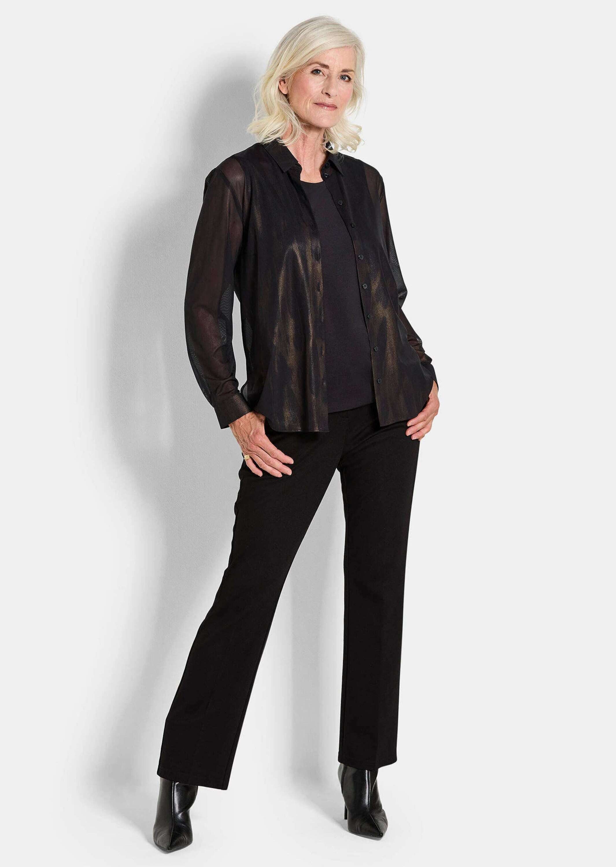 GOLDNER Hemdbluse Edle Metallic-Bluse mit Hemdkragen Semitransparente Print günstig online kaufen