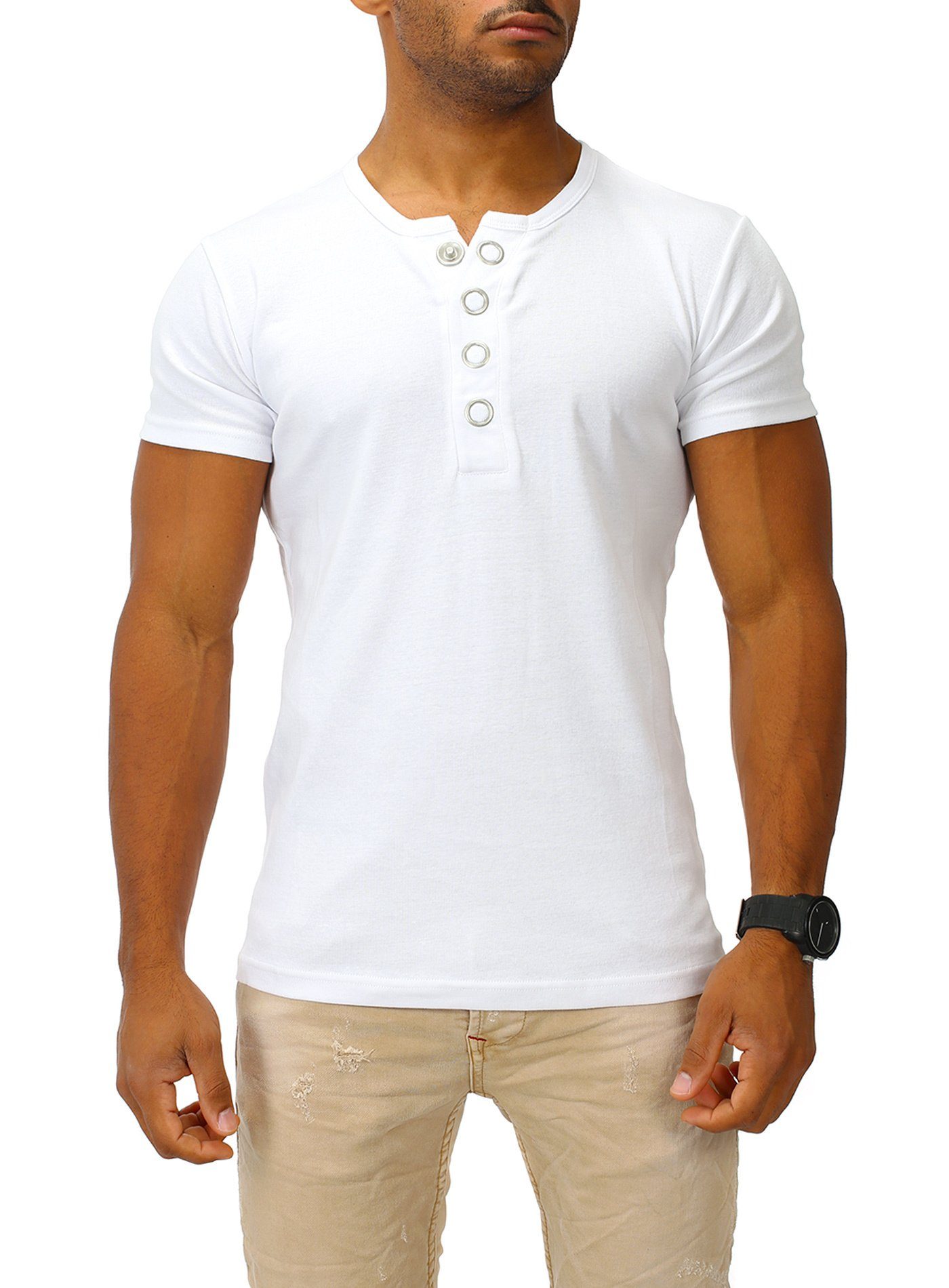 Joe Franks T-Shirt Big Button in stylischem Slim Fit white