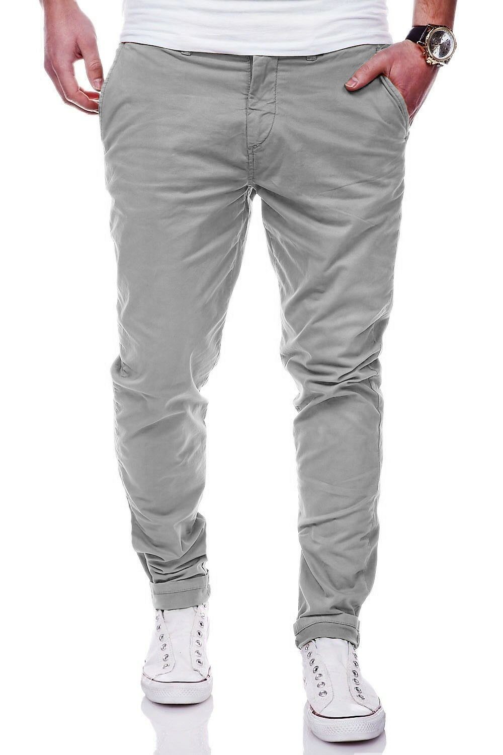 behype Chinohose MPBISTER Basic Stretch Hose Regular Slim-Fit Hellgrau