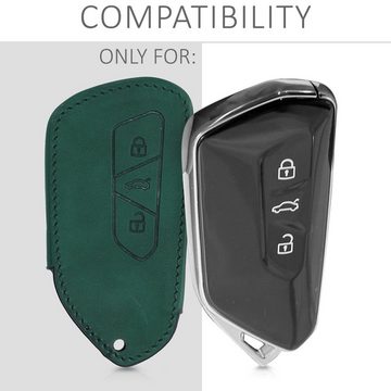 kwmobile Schlüsseltasche, Autoschlüssel Hülle für VW Golf 8 - Nubuklederoptik - Kunstleder Schutzhülle Schlüsselhülle Cover für VW Golf 8 3-Tasten Autoschlüssel - Kompass Vintage Design