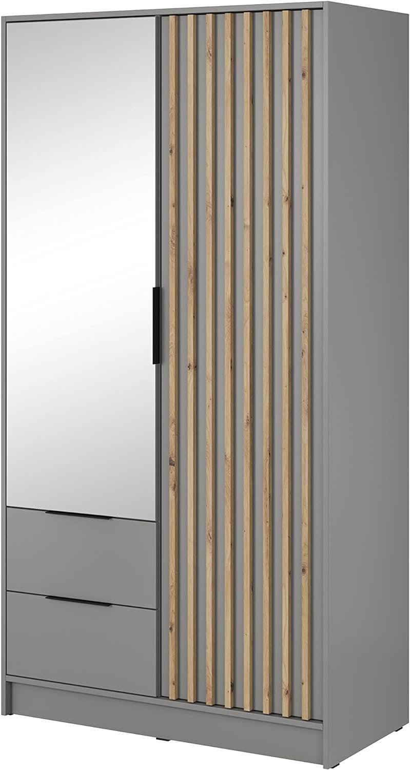 MOEBLO Kleiderschrank JOHN (Latten aus Holz, Loft Stil IndustrieSchrank Aufbewahrungsschrank (Spannstange) mit Regalböden, Schlafzimmerschrank mit 2/3/4 drehbaren Türen, 2 Schubladen)