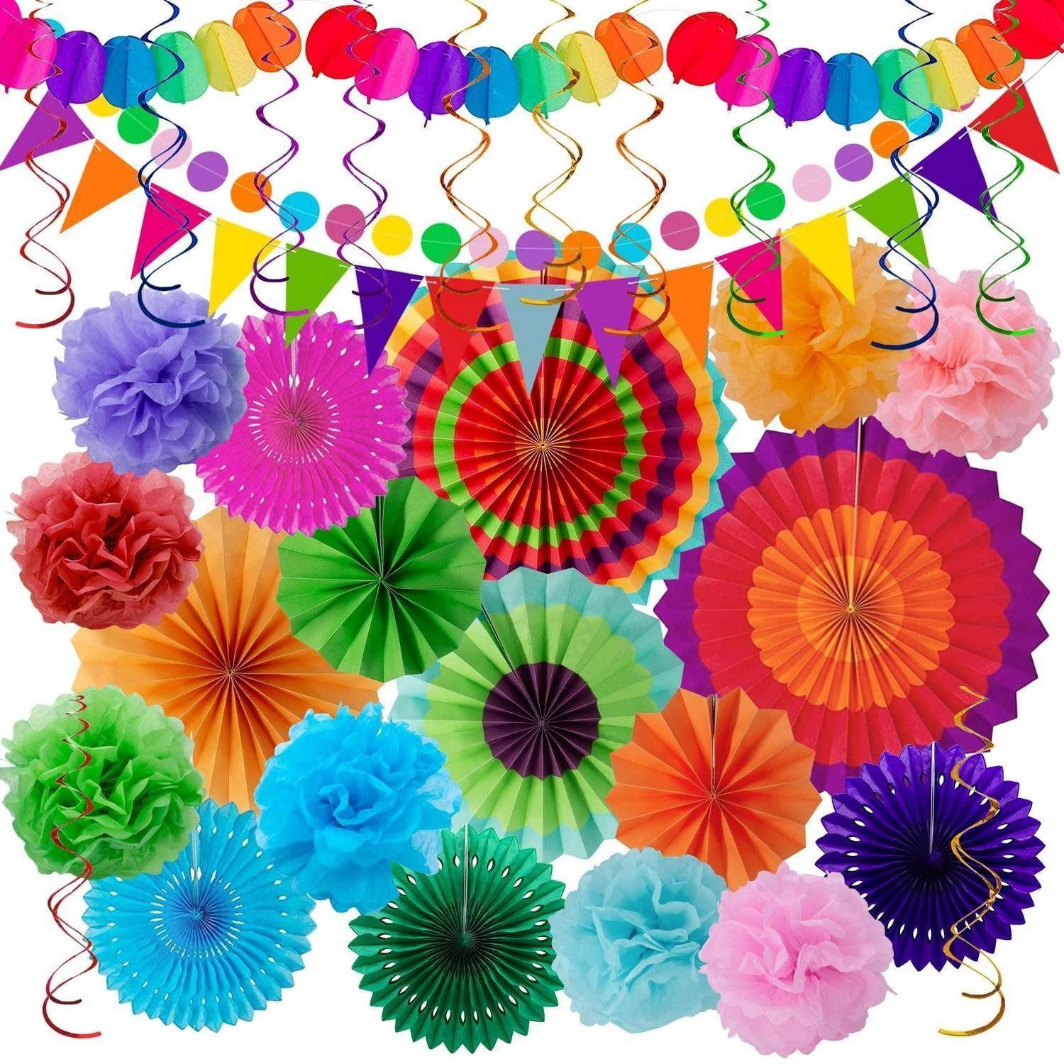 LuxusKollektion Girlande Deko Set 33tlg. bunte Party & Geburtstagsdeko