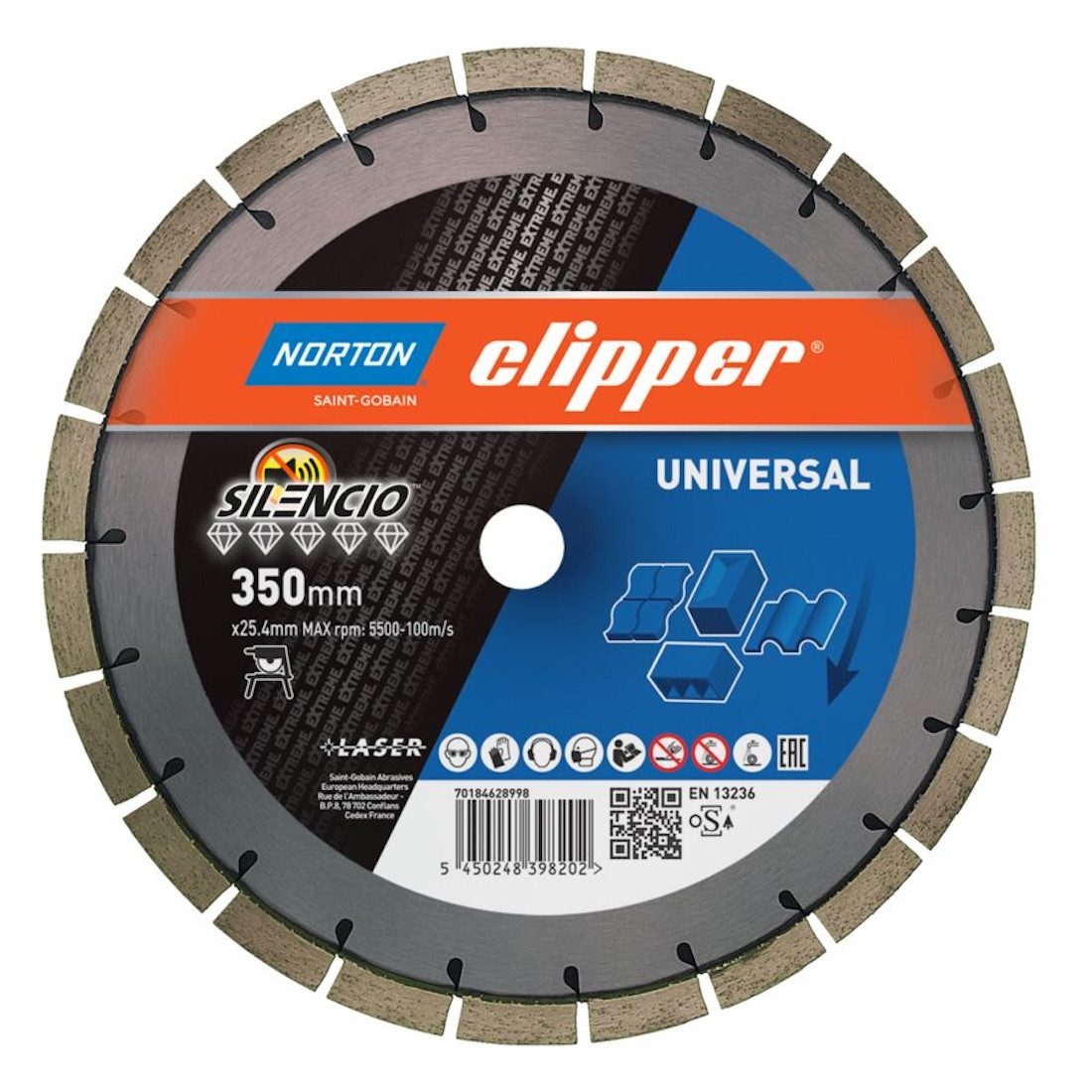 NORTON CLIPPER Diamanttrennscheibe Diamanttrennscheibe Universal Silencio 350x25,4
