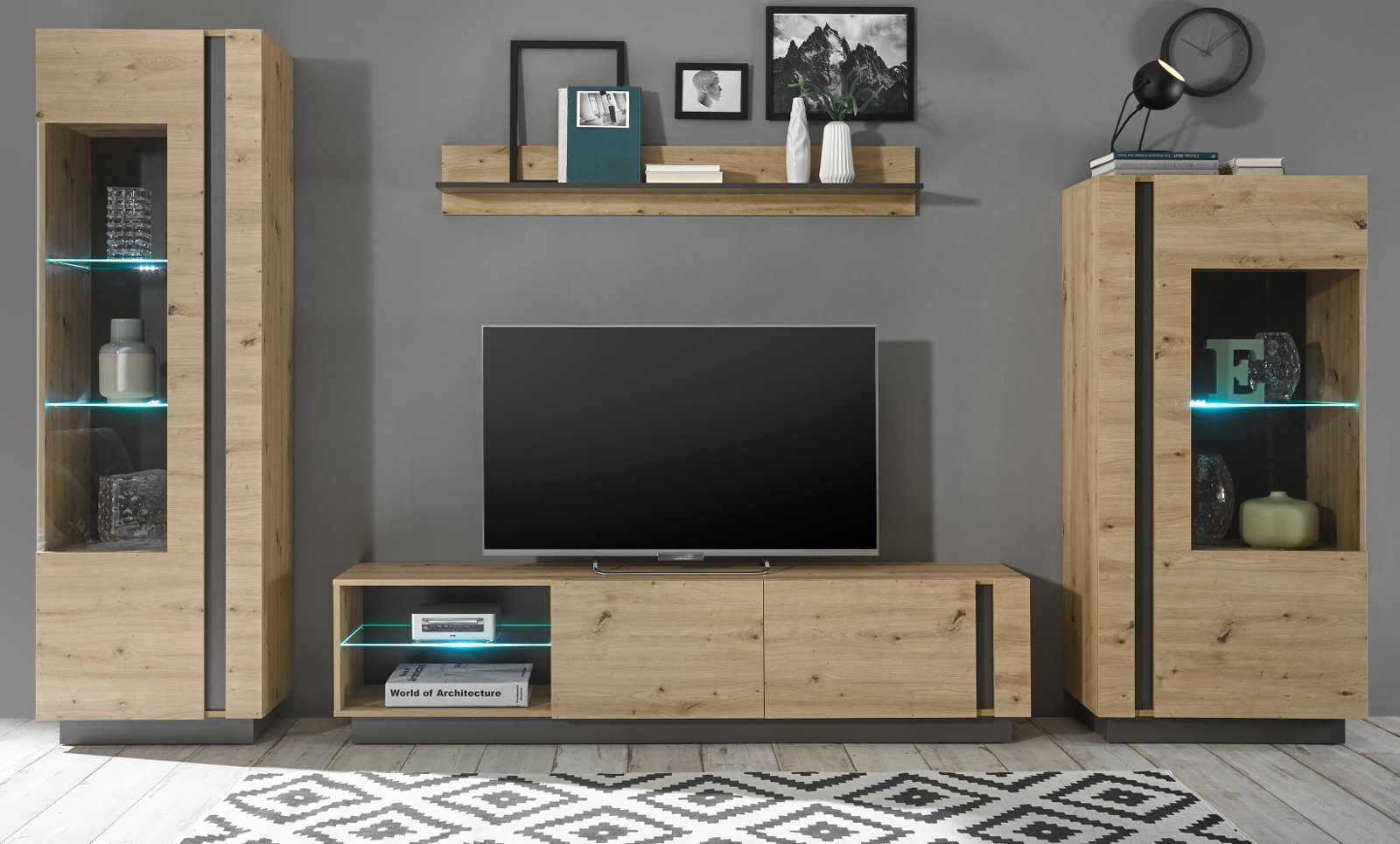 Furn.Design Wohnwand Louna, (Schrank Set 4-teilig in Eiche Artisan und Grap günstig online kaufen