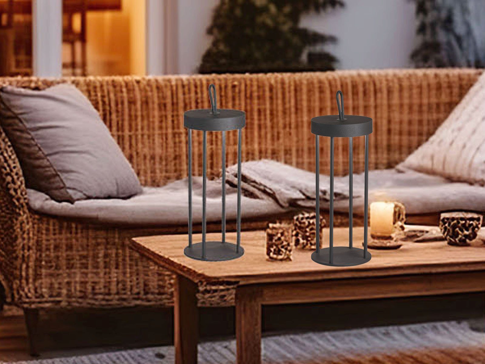 easy! BY FHL LED Außen-Tischleuchte, USB-Ladefunktion, LED fest integriert, Warmweiß, 2er SET Outdoor Tischlaternen IP 44 Schutzklasse - Akku USB aufladbar