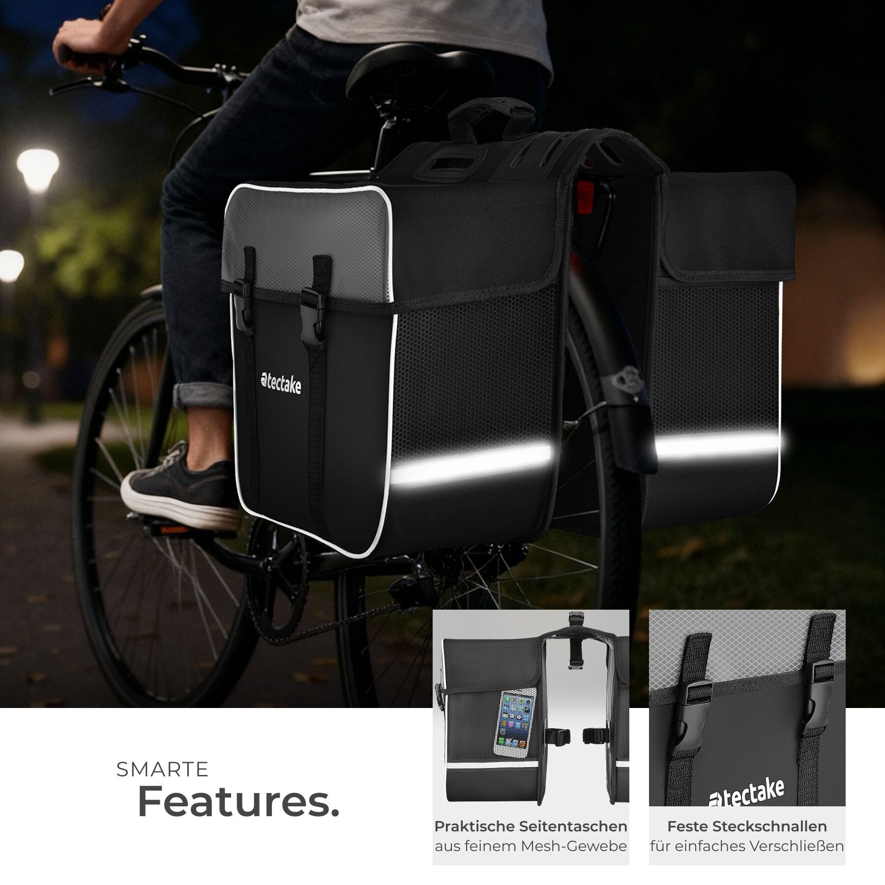 tectake Fahrradtasche (Fahrradtasche GEORG, in schwarz), Inkl. 3,5 mm Kopfhörerverlängerungskabel – Bild 5 von 5