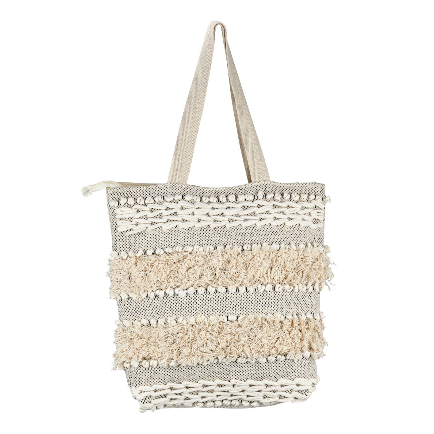 Marrakesch Orient & Mediterran Interior Schultertasche Boho Tasche Kalpur -3- 43x40cm, große Handtasche aus Baumwolle natur (1-tlg), Handarbeit