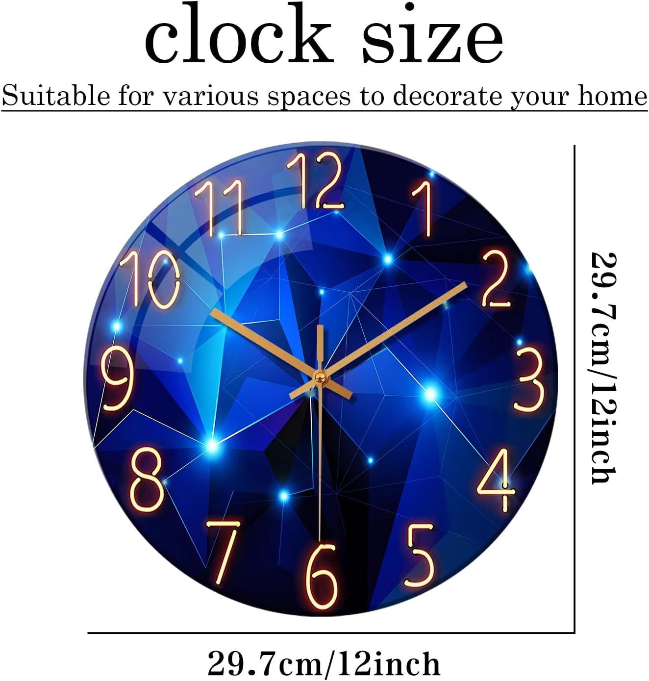 LIANNA Wanduhr Blaue Wanduhr, 14 Zoll, rund, dekorative Wanduhr aus Glas, (mit Quarz-oder Funkuhrwerk)