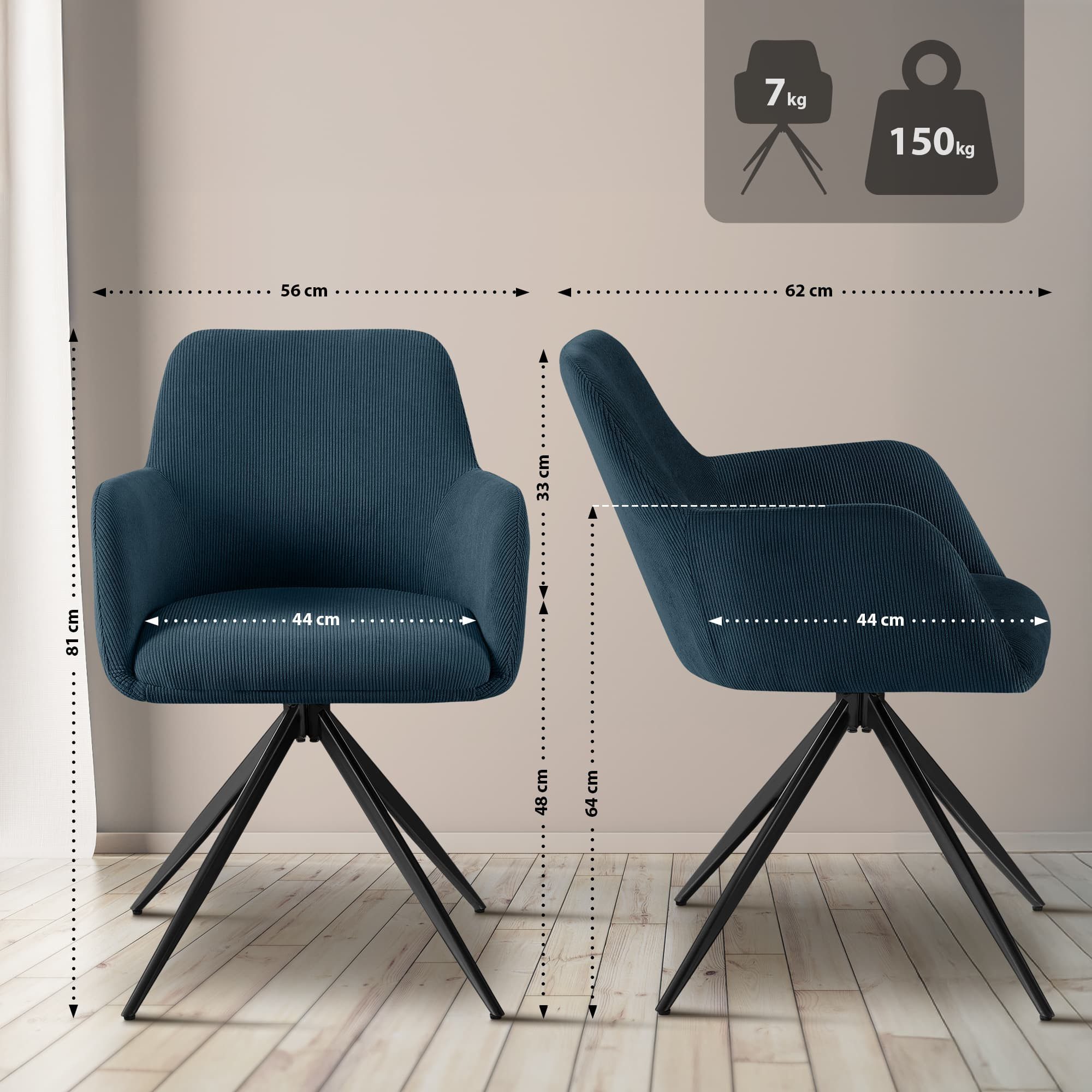 CLP Esszimmerstuhl Olema, mit Cordbezug, schwenkbarer Polsterstuhl günstig online kaufen