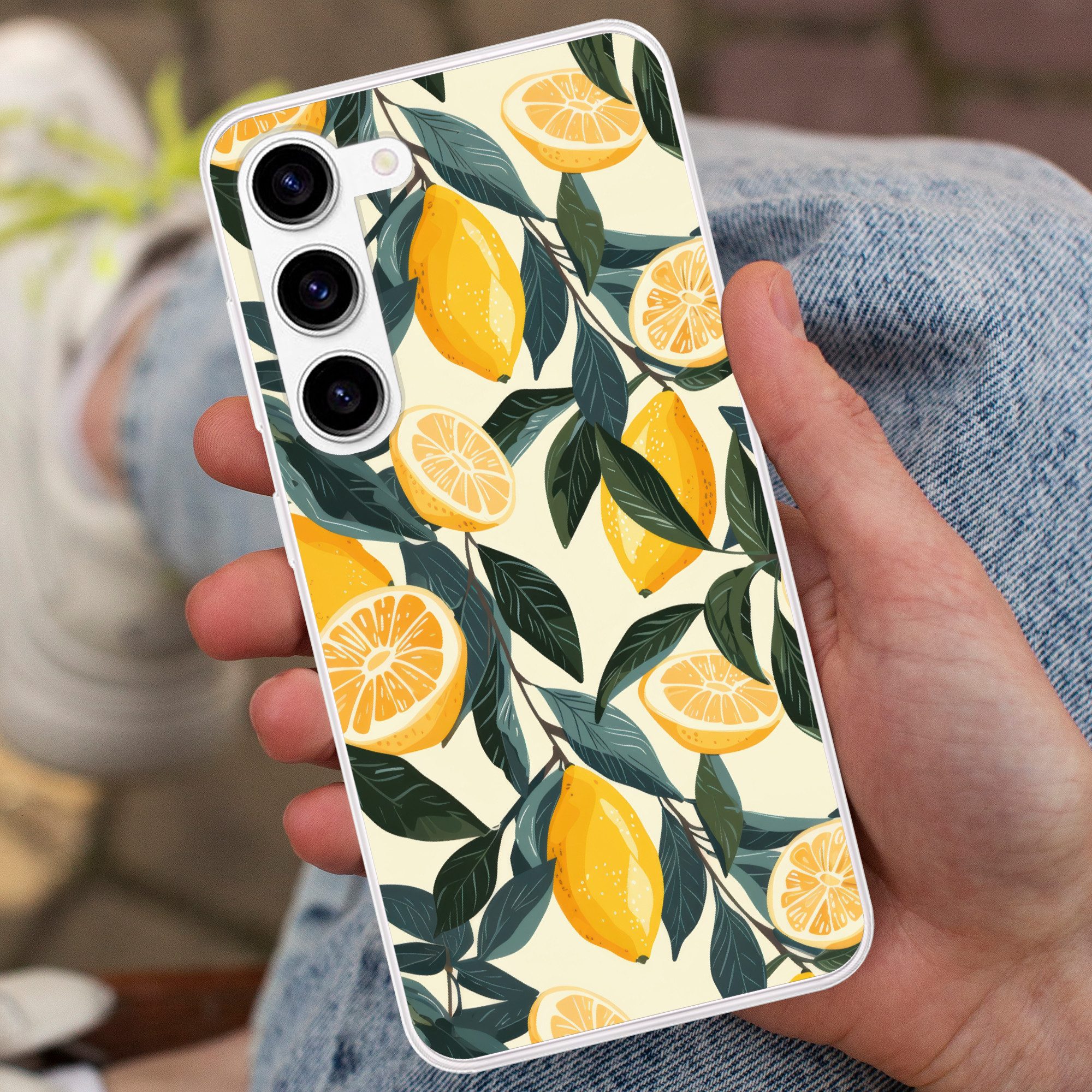 MuchoWow Handyhülle für Samsung Galaxy S23 Zitronen - Früchte - Blätter - Gelb - Grün - Be, Phone Case, Silikon, Schutzhülle Dünn