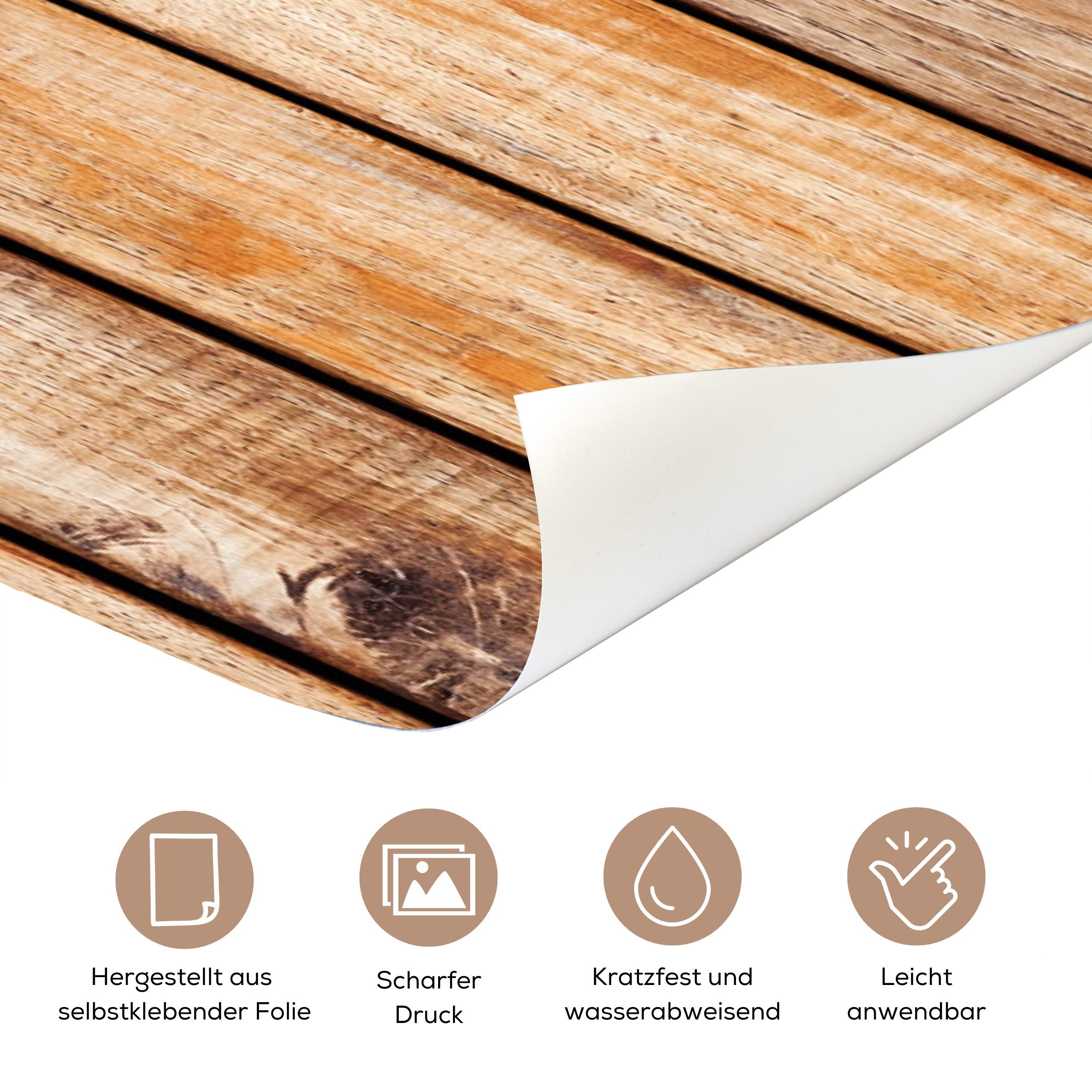 MuchoWow Türtapete Regal - Vintage - Holz - Natur, Matt, bedruckt, (1 St), Selbstklebende Tapete, Folie für Möbel, 75x205 cm