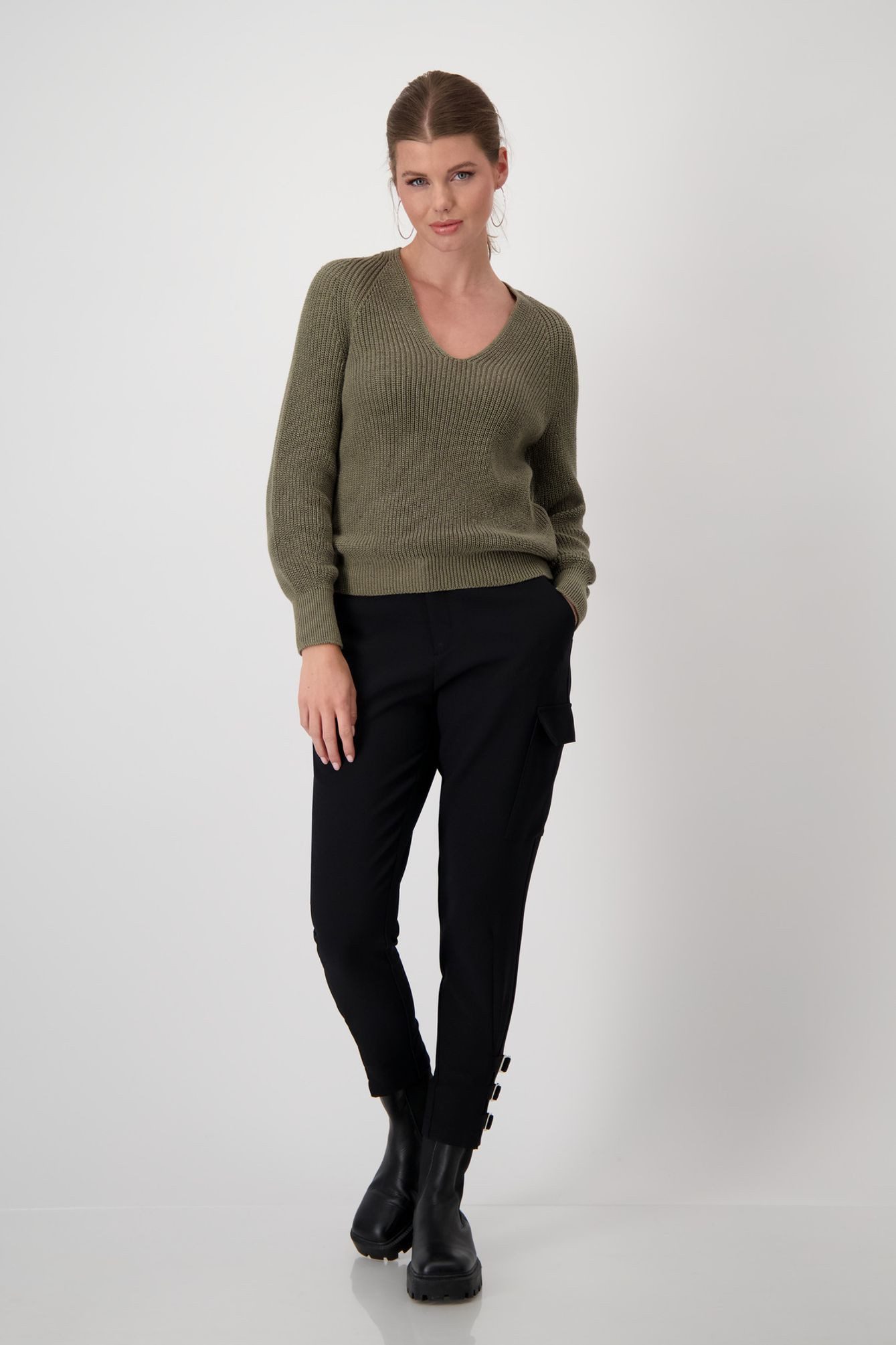 Monari V-Ausschnitt-Pullover 807977 Perlfangmuster