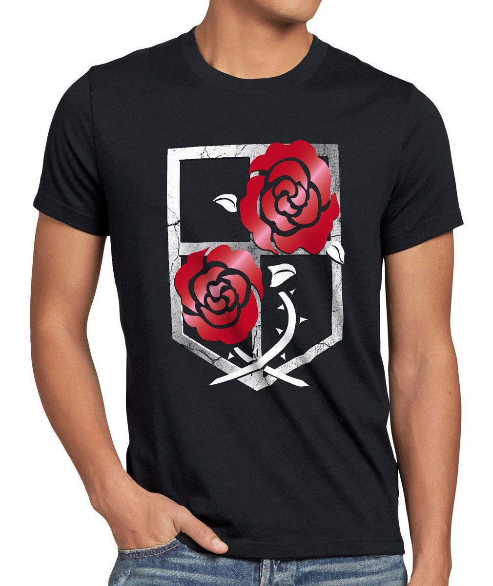 style3 Print-Shirt Herren T-Shirt Mauergarnison Titan Emblem Riesen Attack on AoT Eren Wappen Rose