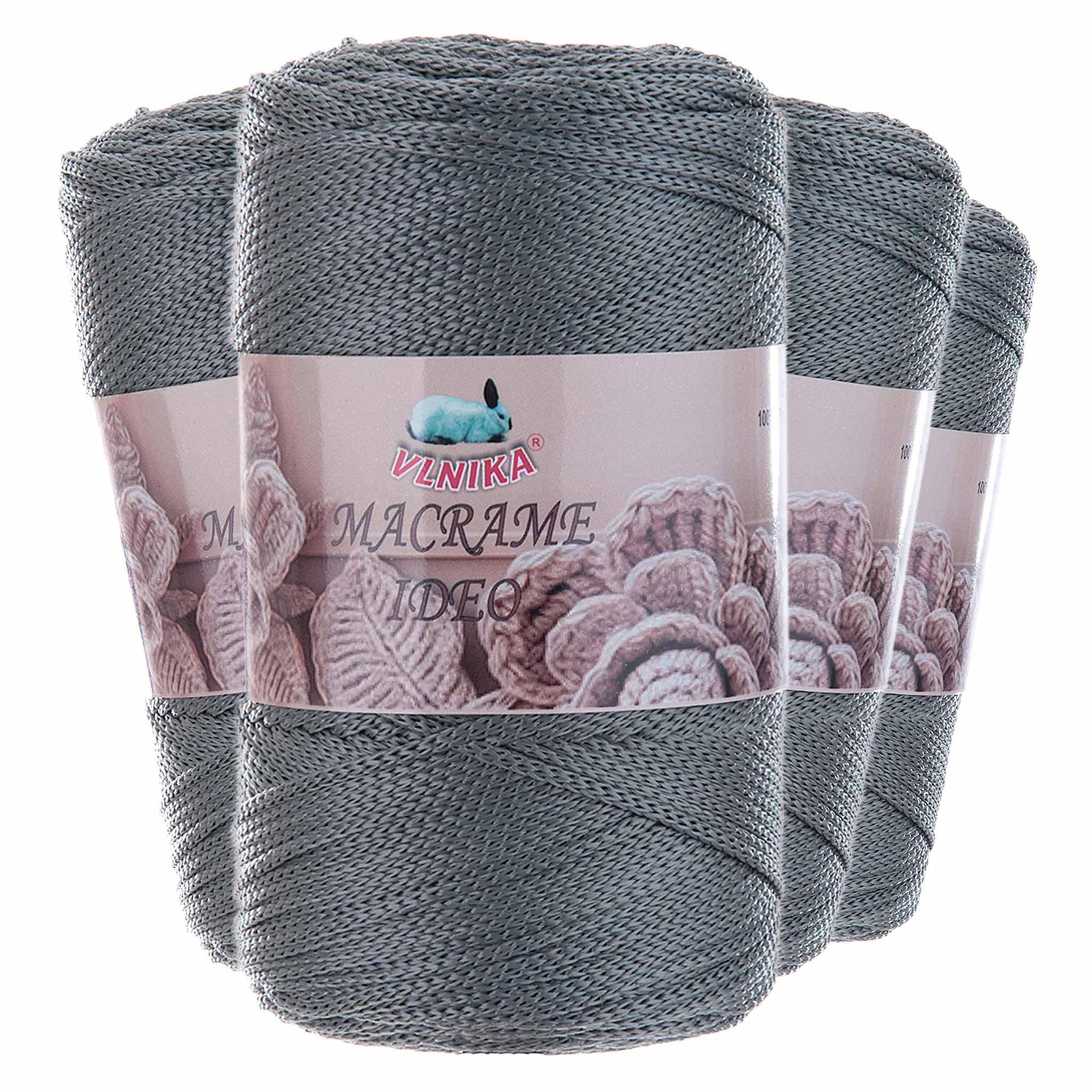 maDDma 4 x 250g Strickgarn Macrame Ideo Unifarben Häkelgarn Flechtgarn Häkelwolle, 1000 m (Sparpaket (4 Knäuel je 250g), dunkelgrau
