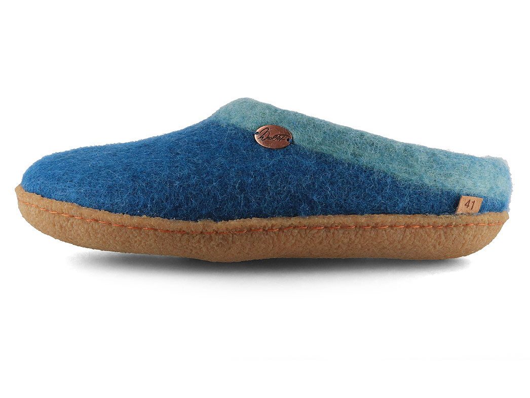 WoolFit Sherpa unisex Filzpantoffeln mit Gummisohle und Fußbett Hausschuh zweifarbig handgefilzt aus 100% Wolle