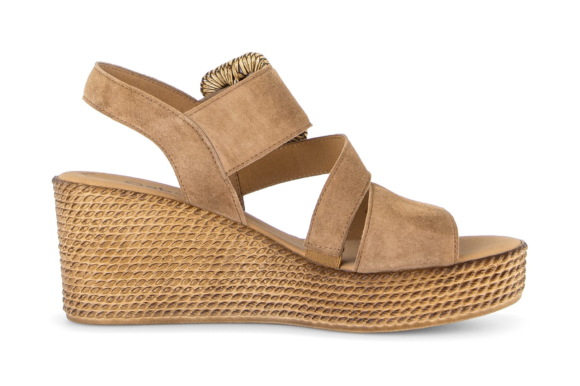 Gabor Keilsandalette, Sommerschuh, Riemchensandale mit auffälliger Zierschnalle