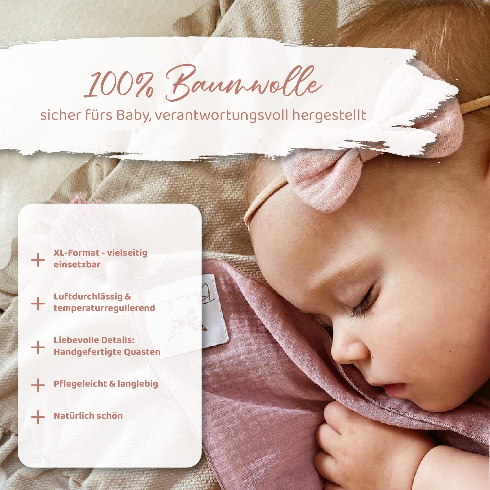 Babydecke Musselintuch aus 100% Baumwolle, Blätterschming, Kuscheldecke oder Schlafdecke, Pucktuch, Spucktuch