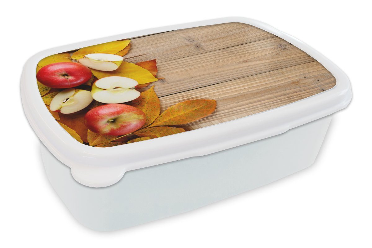 MuchoWow Lunchbox Apfel - Blätter - Herbst - Obst, Kunststoff, (2-tlg), Brotbox für Kinder und Erwachsene, Brotdose, für Jungs und Mädchen weiß