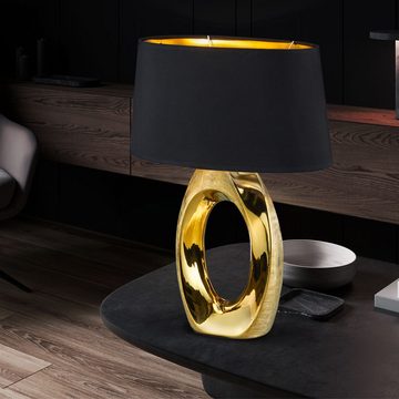etc-shop LED Tischleuchte, Leuchtmittel inklusive, Warmweiß, Tisch Leuchte Schlaf Zimmer Lese Beistell Lampe GOLD Textil im