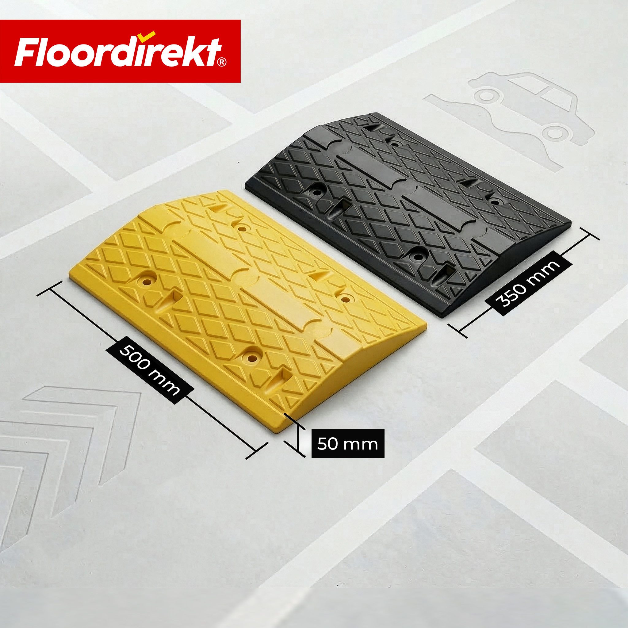 Floordirekt Parkschwelle Vento, Bodenschwelle 2-teilig, Fahrbahnschwelle aus Gummi 50x35 cm, (1-St), bis 30 Tonnen – Bremsschwelle Parkplatz Einfahrt rutschhemmend