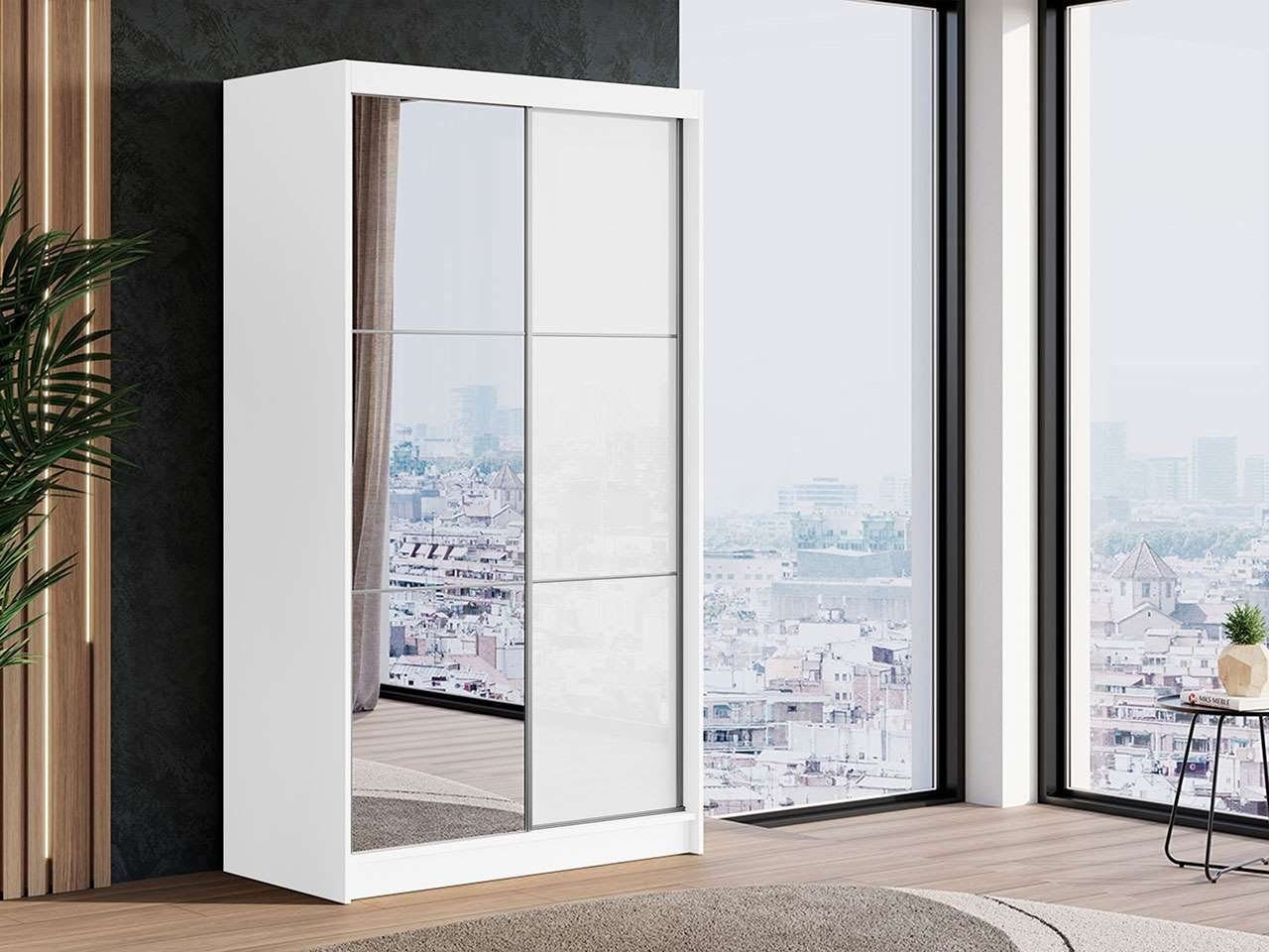 MKS MÖBEL Kleiderschrank VALENCIA Schwebetürenschrank 120 cm, Lacobel-Glas, Spiegel, modern stil Weiss