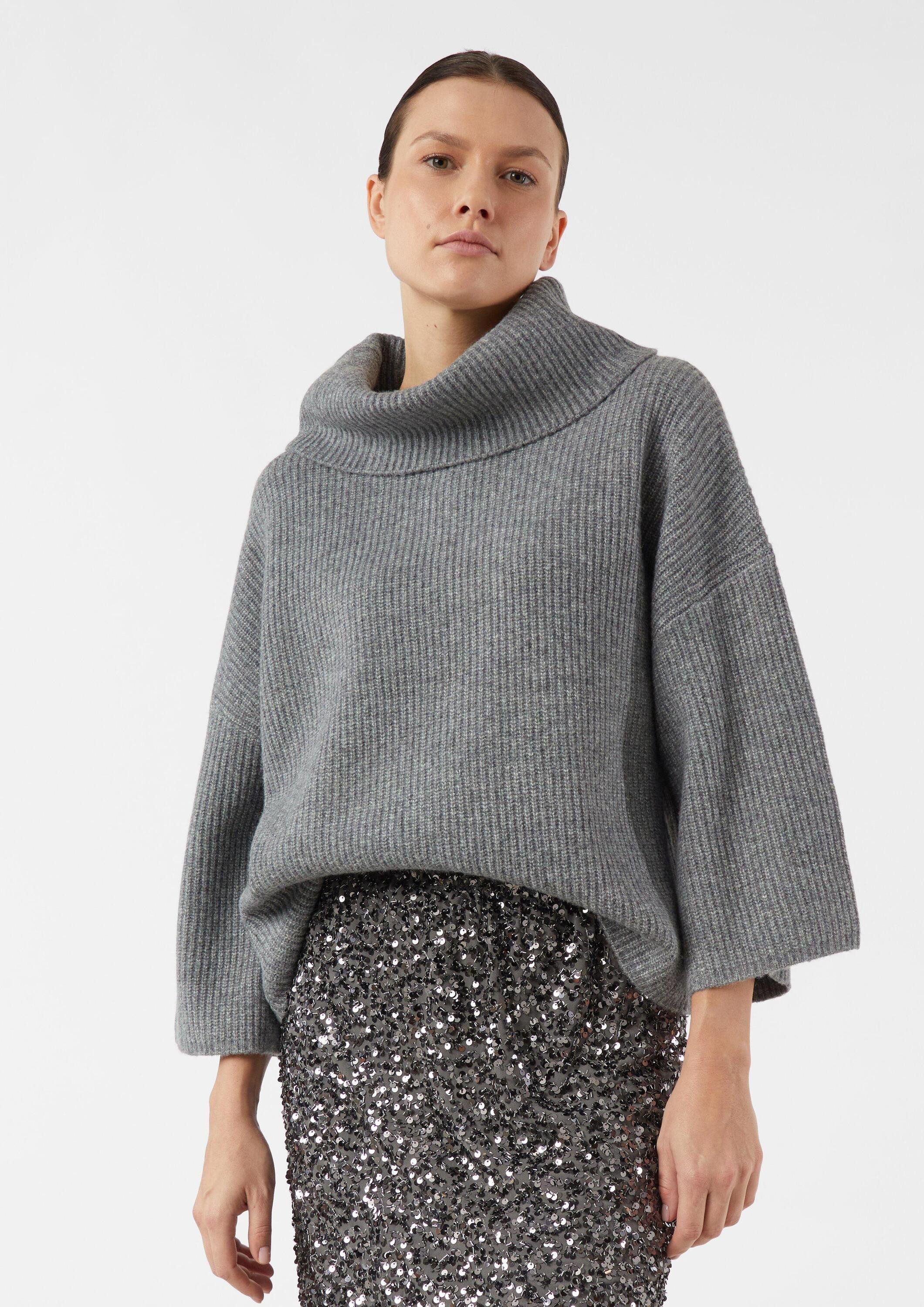 comma Longpullover Indoor-Poncho Poncho-Pullover mit weitem Rollkragen