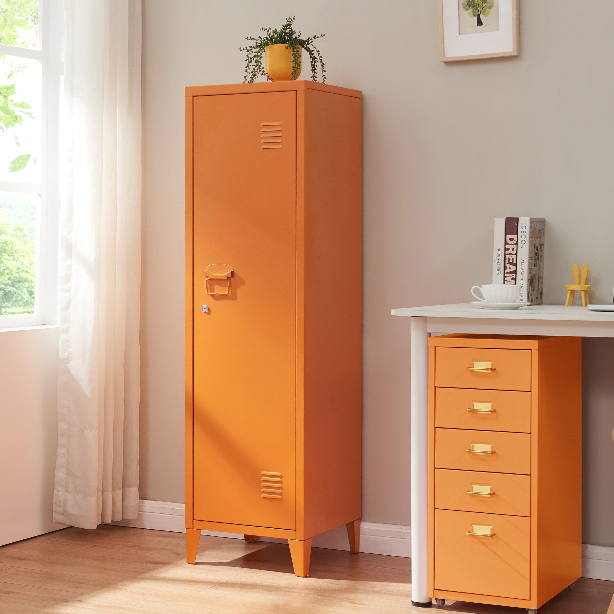 en.casa Spind »Kurikka« Einzelspind 137x38x38cm abschließbar Stahl Orange